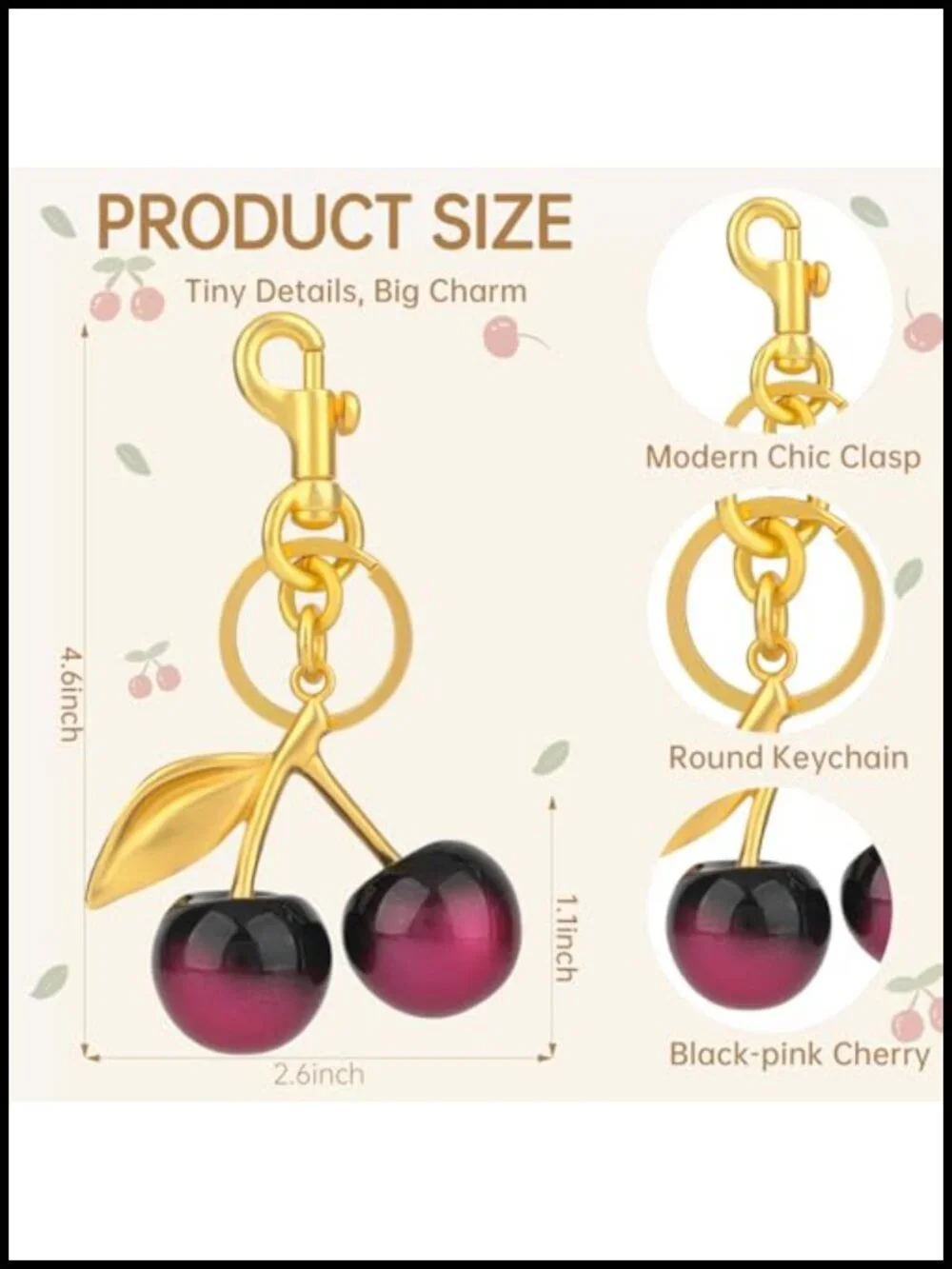 Cherry Keychain Keyring Purse Charm with Gold Clip
